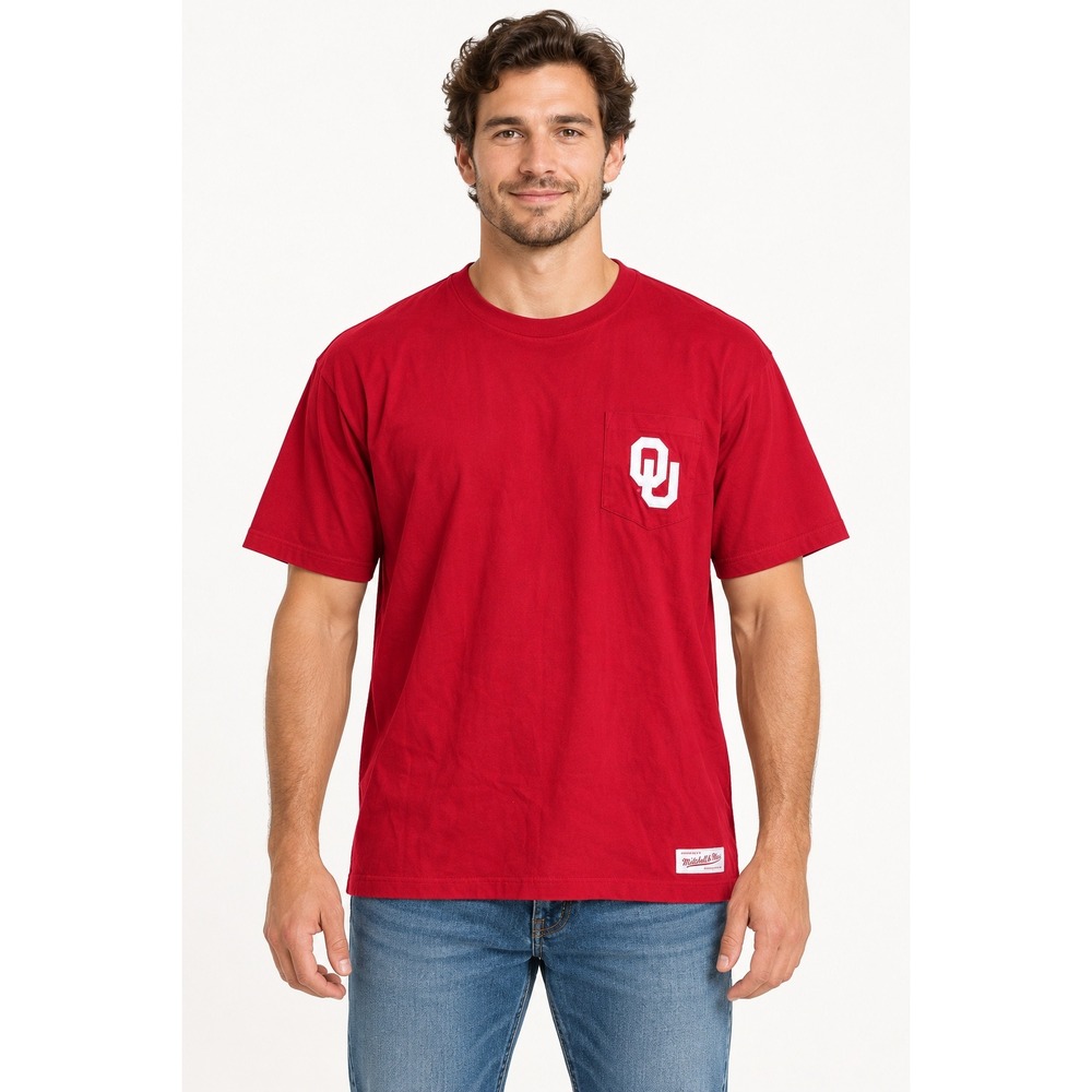 Mitchell & Ness Oklahoma Sooners OU Crimson Red Pocket T-Shirt Mens 2XL NWT